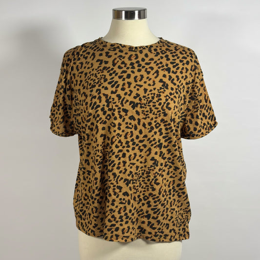 Free People Clarity Ringer Crewneck Short Sleeve Tee Animal Print - S