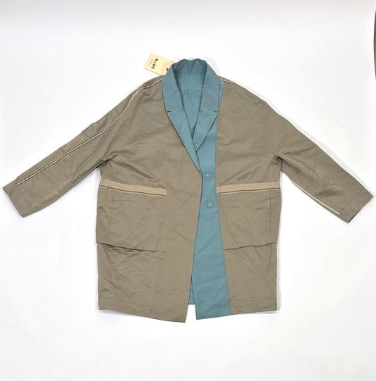 MooRER Reversible Car Coat Swing Jacket Blue Beige Oversized IT 42