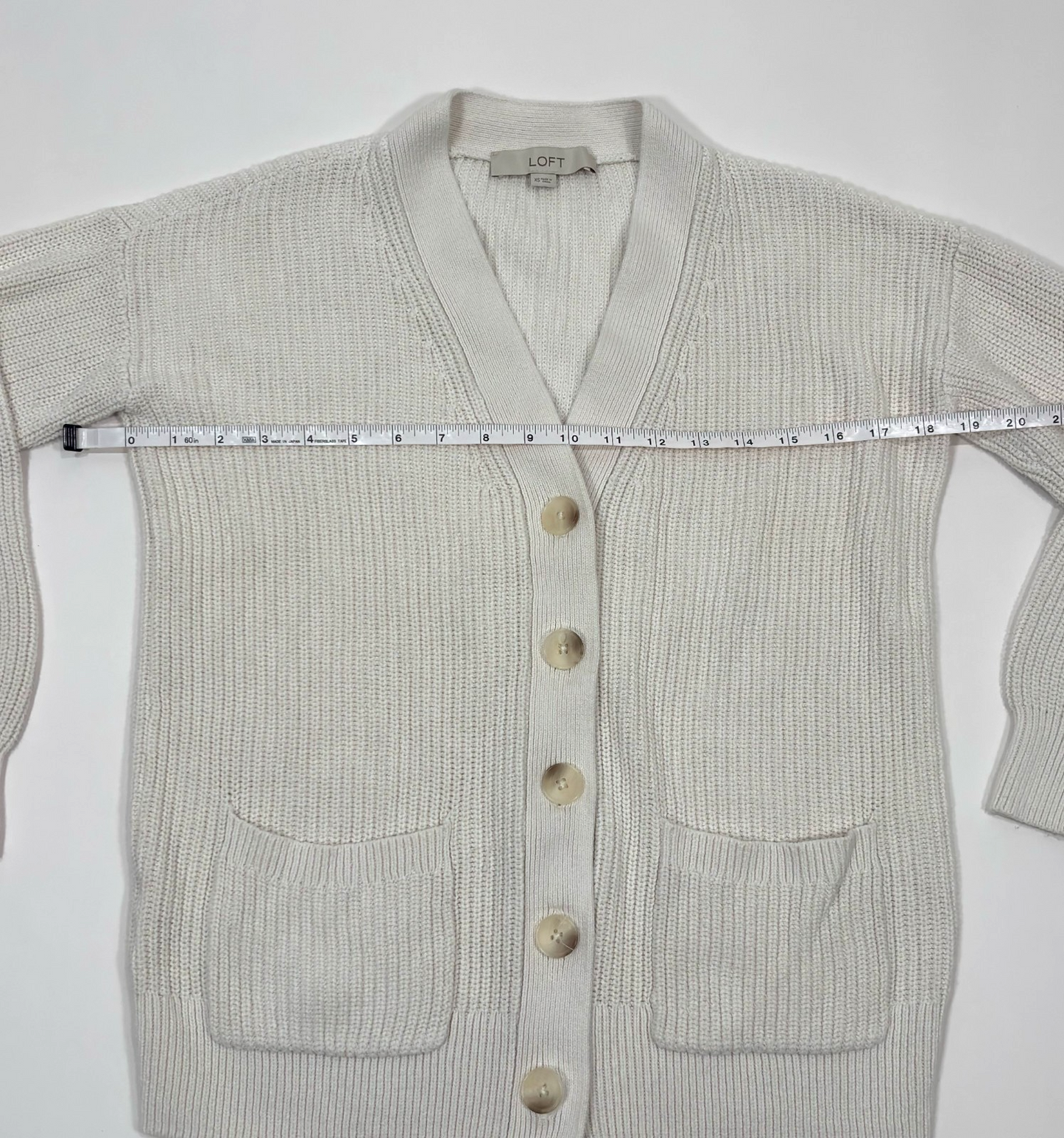 Loft Cardigan Sweater Button Front V Neck White Cotton - XS