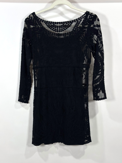 Express Embroidered Lace Shift Dress 3/4 Sleeve With Slip Black - S