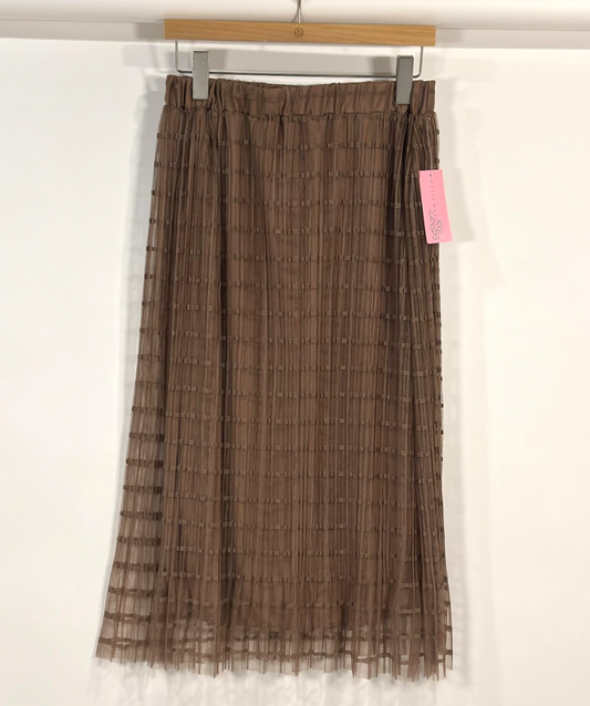 Metrowear Pleated Windowpane Mesh Midi Skirt Brown - M