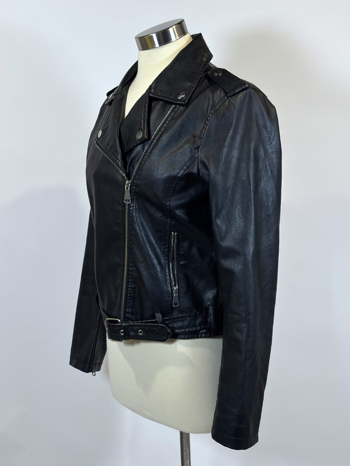 Ci Sono by Cavalini Black Vegan Leather Moto Biker Jacket - M