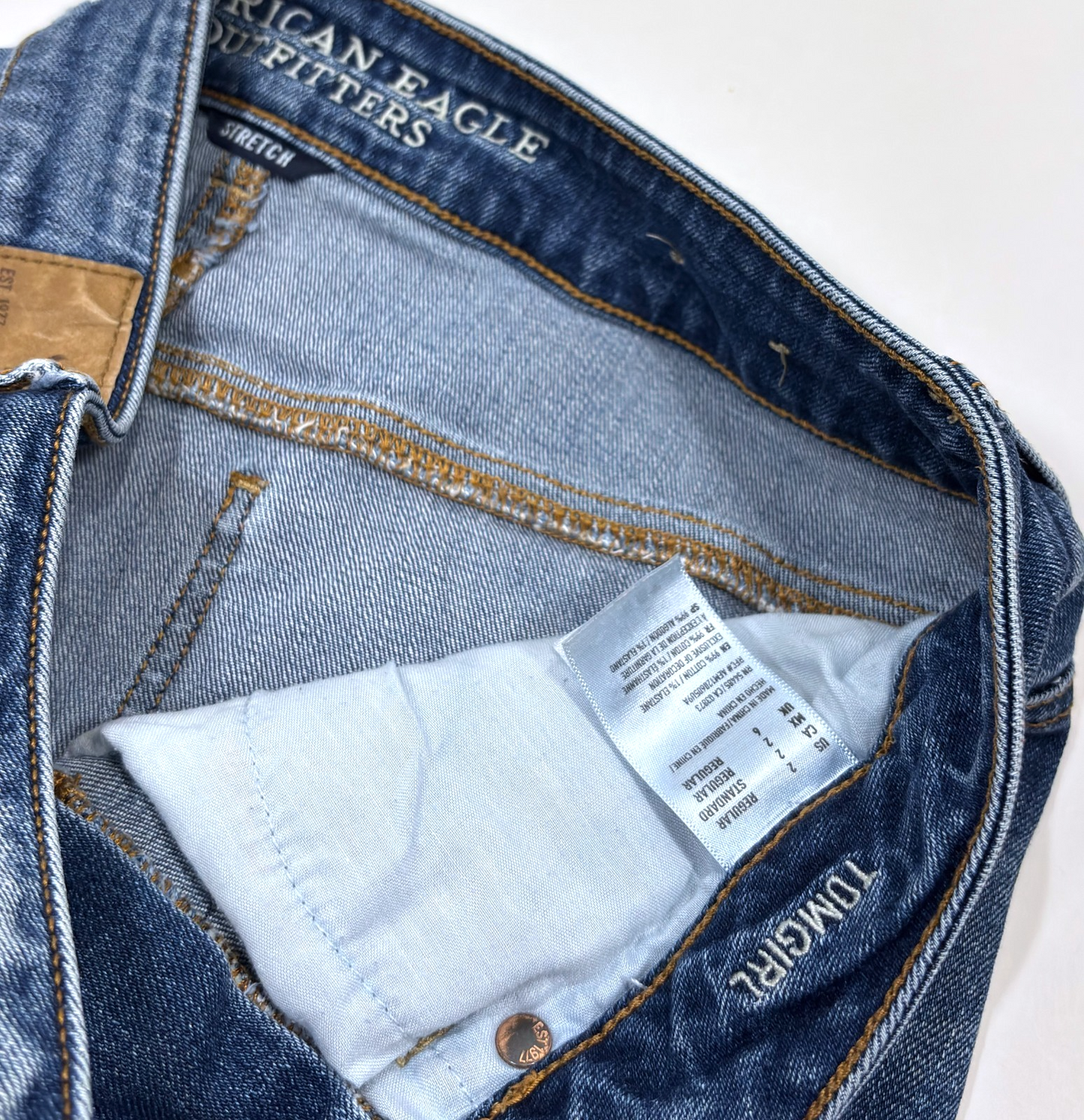 American Eagle Tomgirl Straight Leg Distressed Raw Hem Jeans - 2
