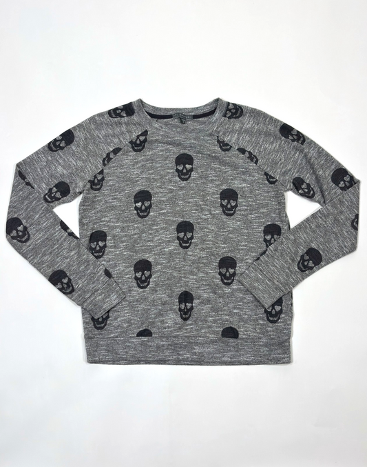 PJ Salvage Skull Crewneck Long Sleeve Gray Black - Small