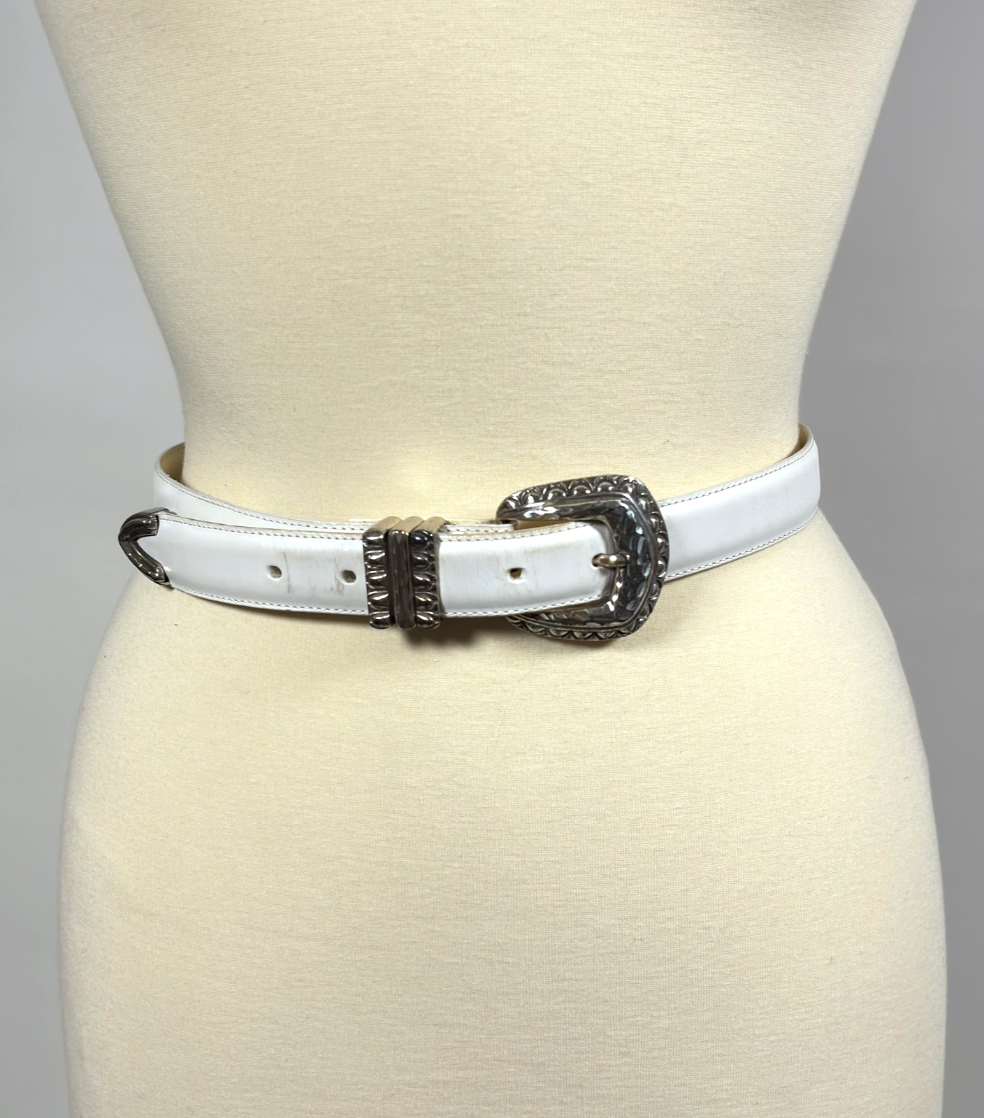 Brighton White Leather Belt Silver Buckle - M