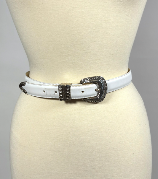 Brighton White Leather Belt Silver Buckle - M