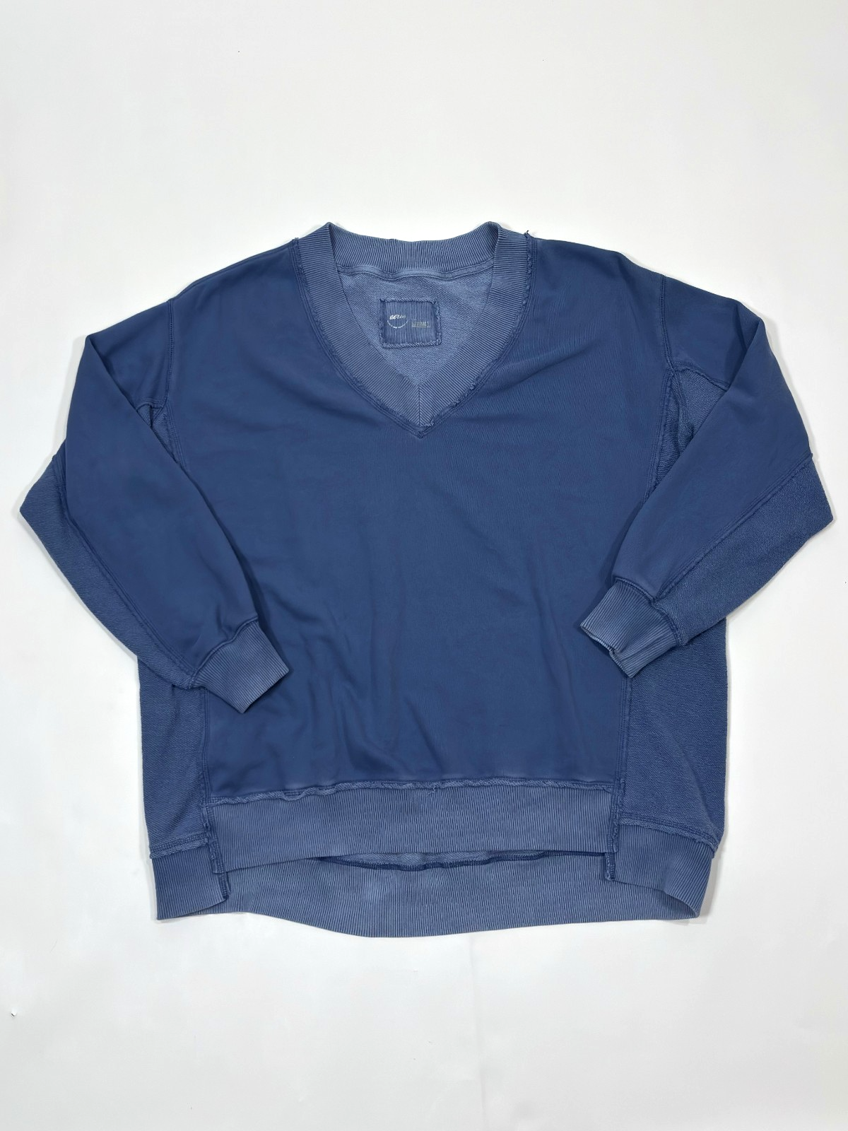 Aerie Oversized Sweatshirt V Neck Sweatshirt Blue - S