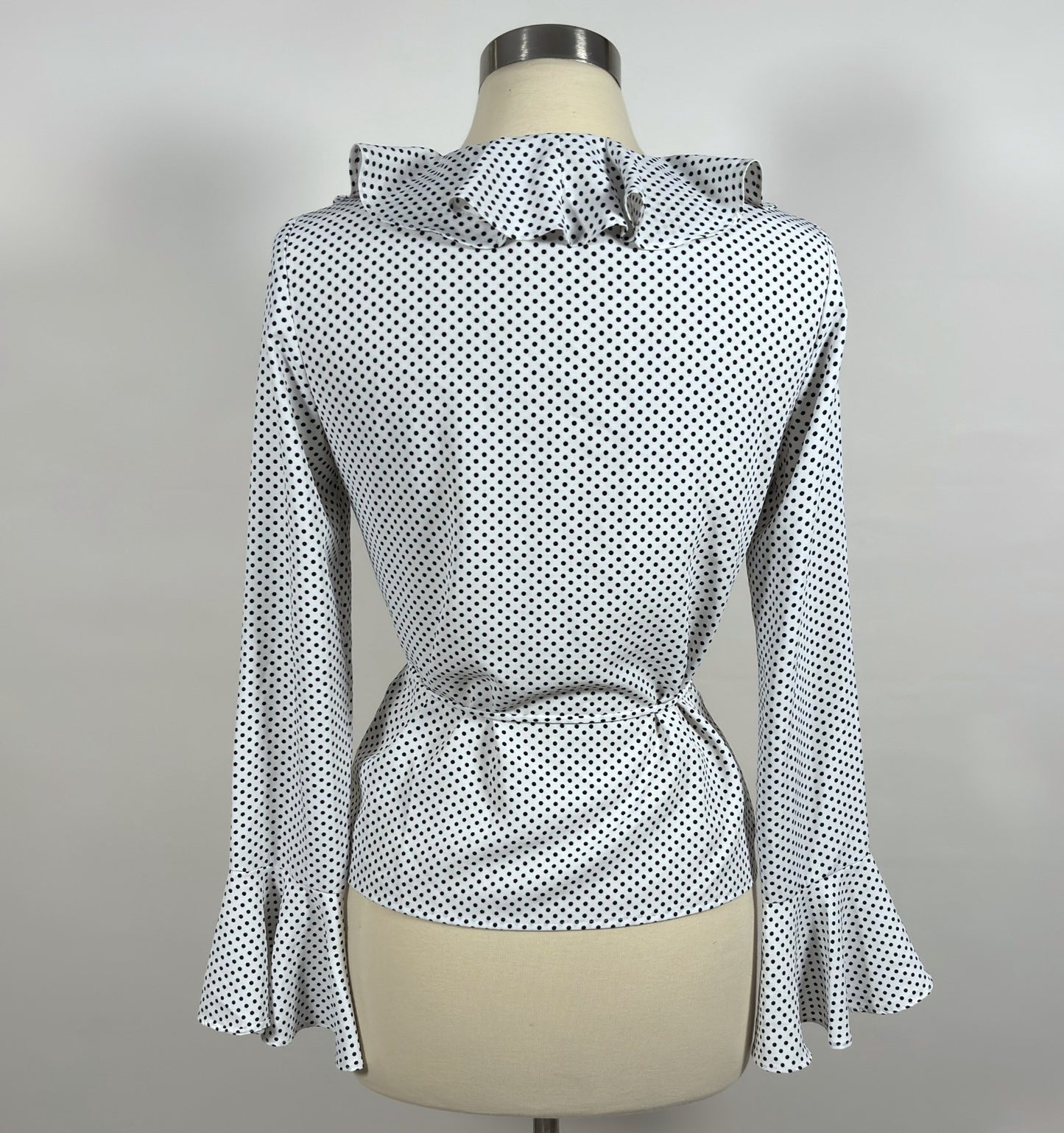 Lucy Paris Polka Dot Bell Sleeve Wrap Blouse White Black - S
