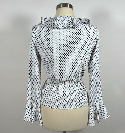 Lucy Paris Polka Dot Bell Sleeve Wrap Blouse White Black - S