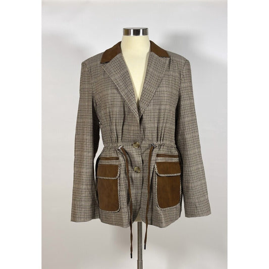 Anthropologie Maeve Plaid Cinch-Waist Blazer Jacket - M