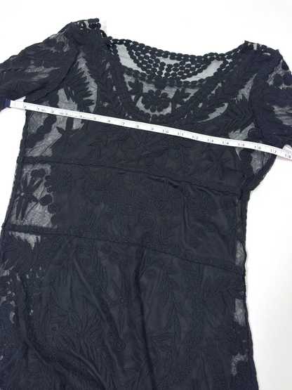Express Embroidered Lace Shift Dress 3/4 Sleeve With Slip Black - S