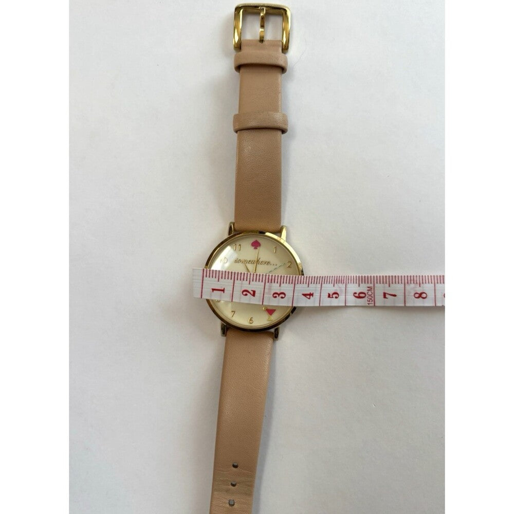 Kate Spade Metro Vachetta Watch Gold Beige Leather 5 O'Clock Somewhere 34mm