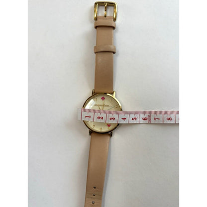 Kate Spade Metro Vachetta Watch Gold Beige Leather 5 O'Clock Somewhere 34mm