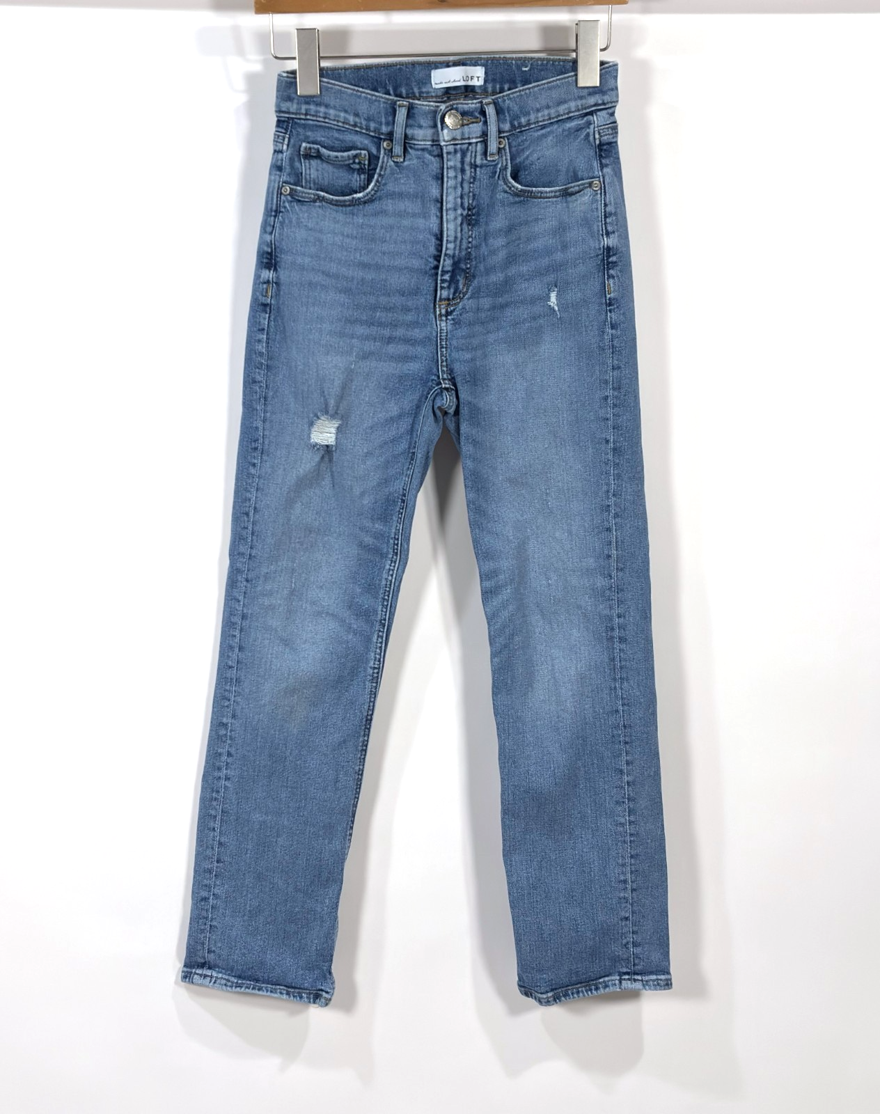 Loft High Waist Straight Crop Jeans Medium Wash Distressed - 0/25