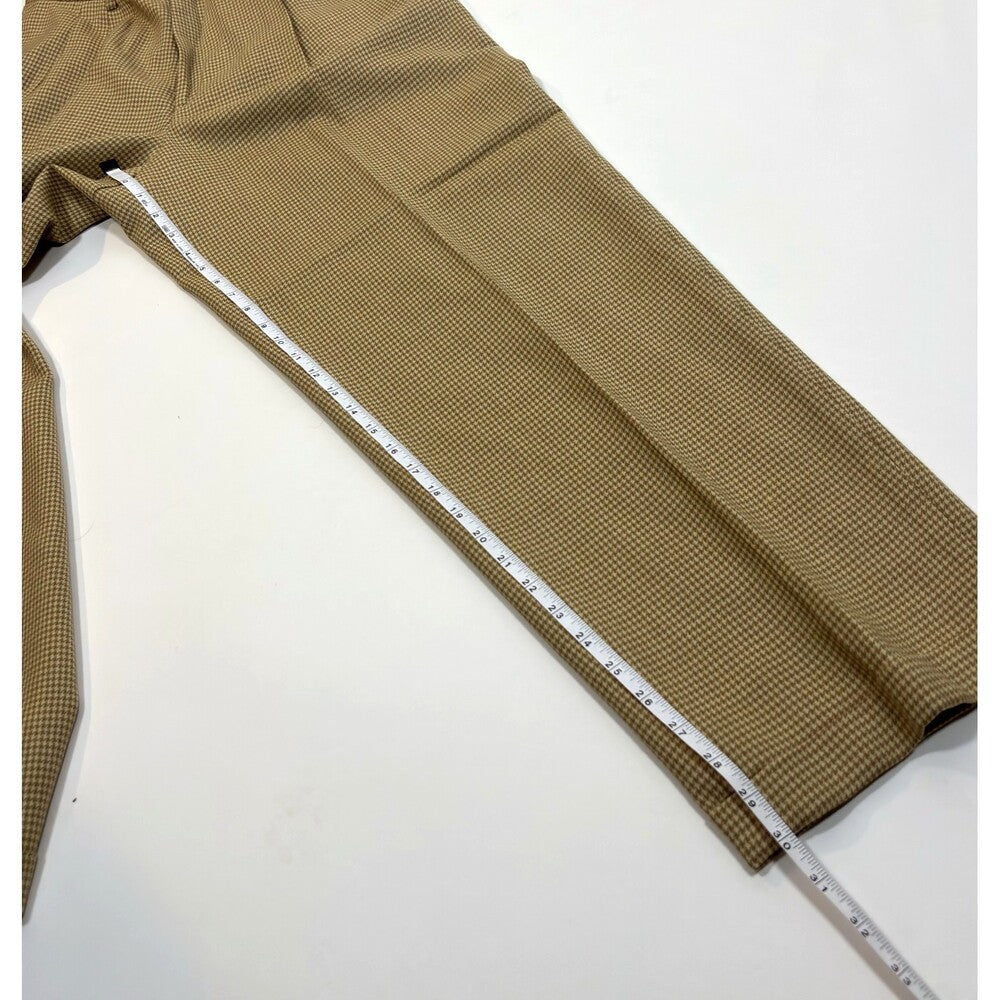 LL Bean Beige Houndstooth Wool Pleated Trouser Pants Vintage - 12