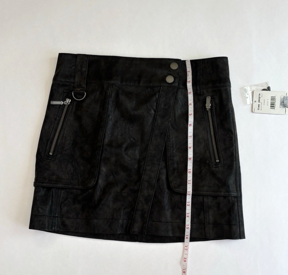 Free People Carson Utility Wrap Mini Skirt Charcoal Vegan Leather - 2