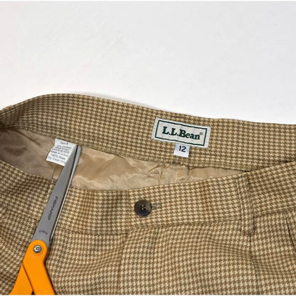 LL Bean Beige Houndstooth Wool Pleated Trouser Pants Vintage - 12