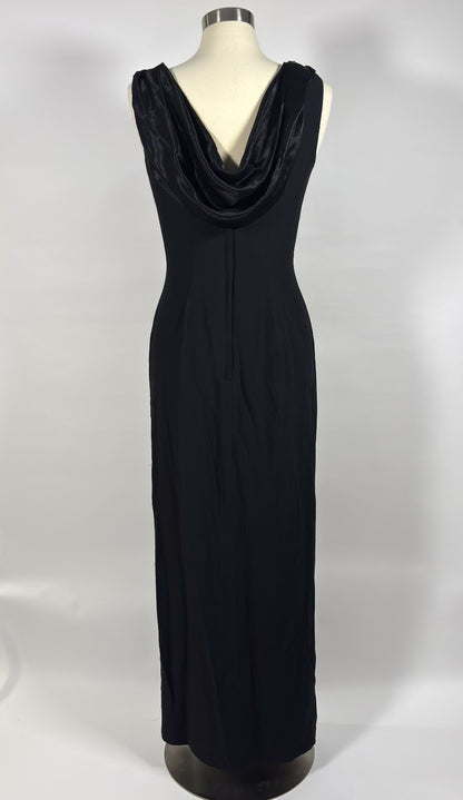Loralie Black Floral Beaded Cowl Back Floor Length Gown - 10