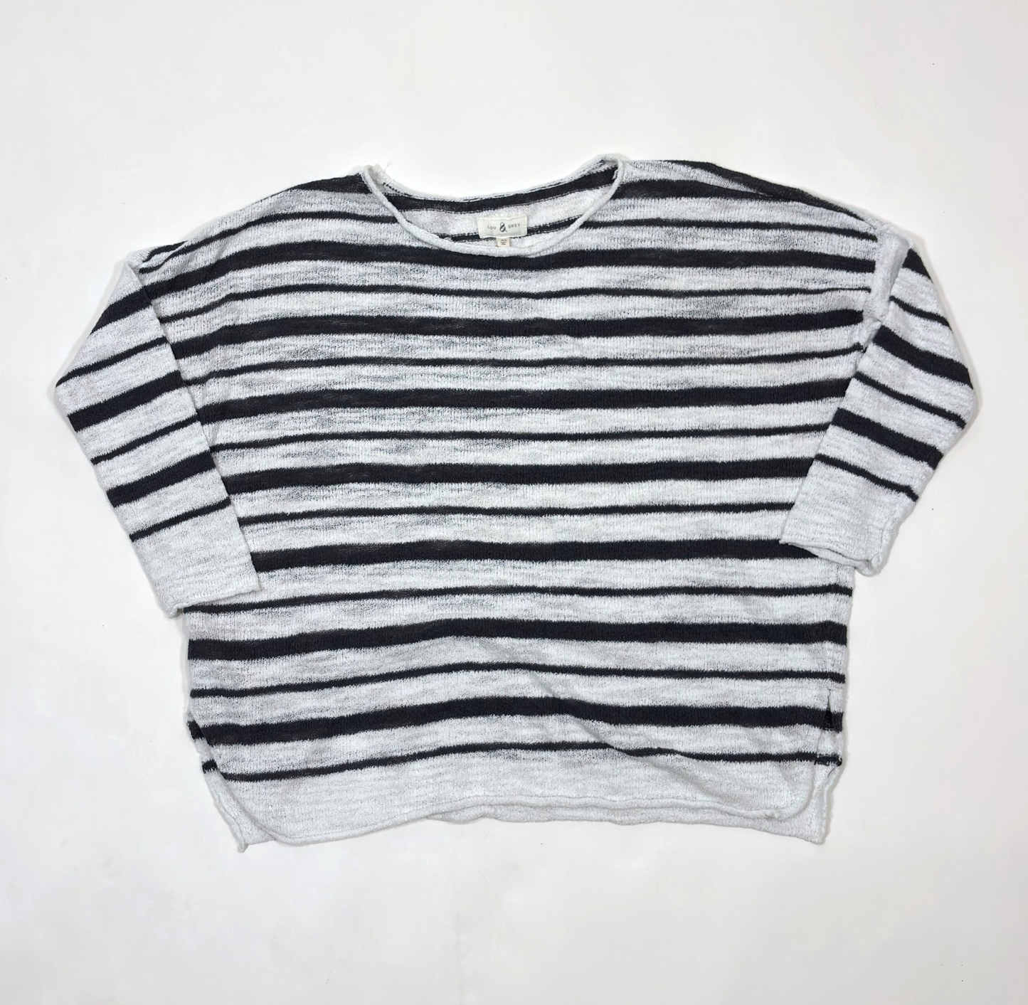 Lou & Grey Striped Lightweight Sweater 3/4 Sleeve Grey White - XS