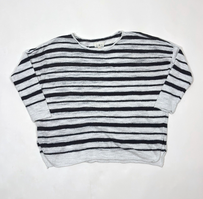 Lou & Grey Striped Lightweight Sweater 3/4 Sleeve Grey White - XS