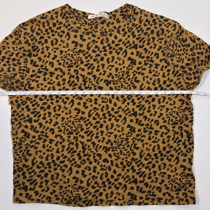 Free People Clarity Ringer Crewneck Short Sleeve Tee Animal Print - S