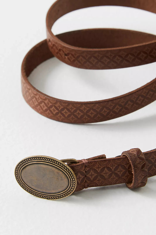 Free People Baby Duke Leather Concho Belt Cognac Brown - Size Small/Medium