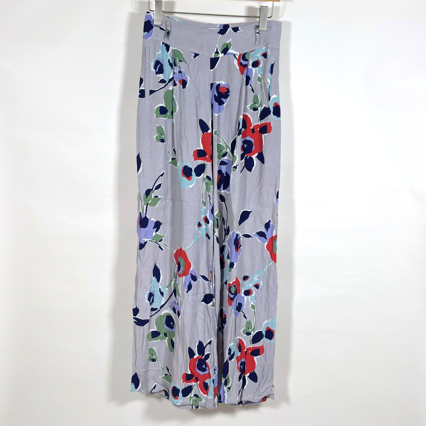 Elevenses Anthropologie Ambrosia Wide Leg Floral Pants Purple Grey Motif - Size 2