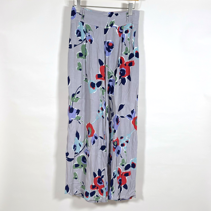 Elevenses Anthropologie Ambrosia Wide Leg Floral Pants Purple Grey Motif - Size 2
