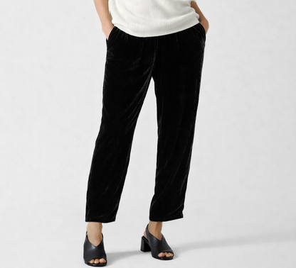Eileen Fisher System Black Velvet Tapered Ankle Pants Elastic Waist - XL