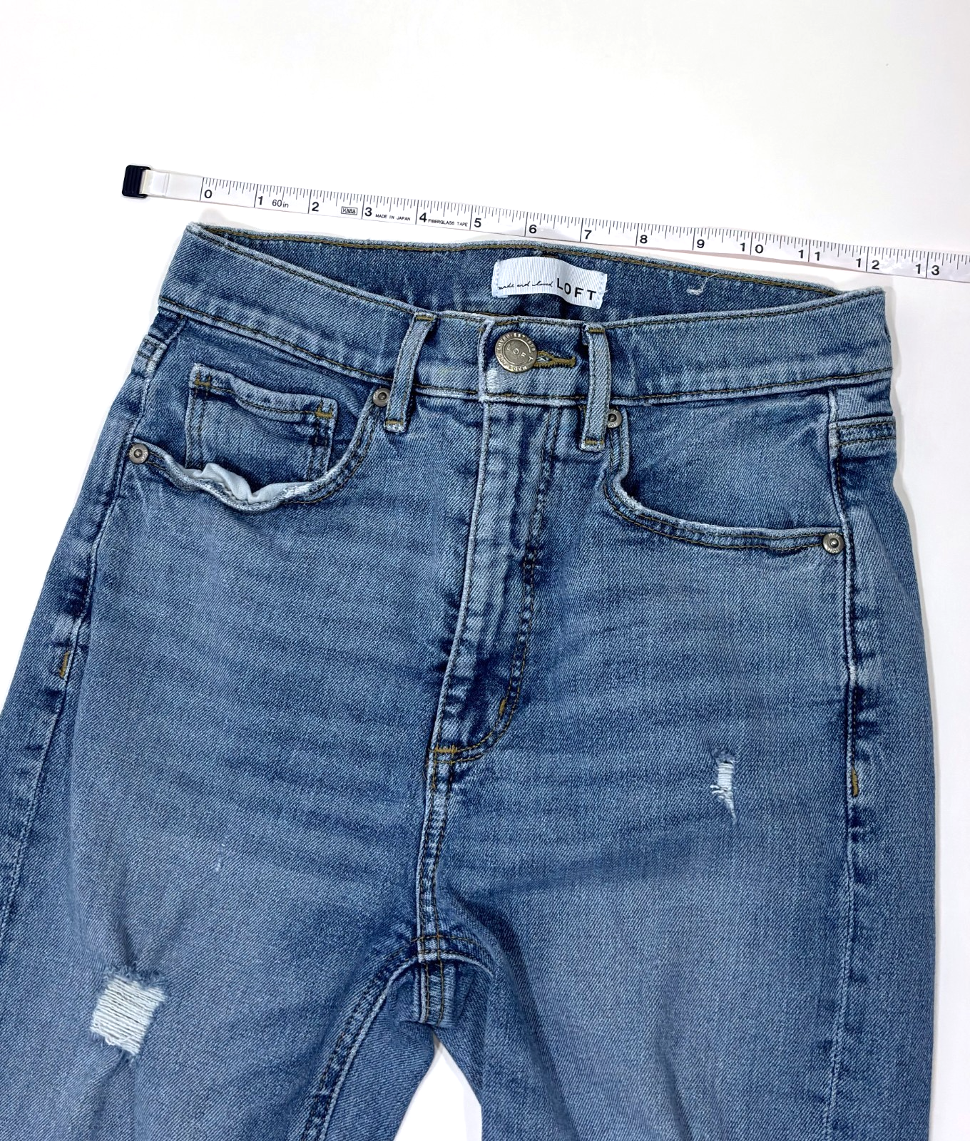 Loft High Waist Straight Crop Jeans Medium Wash Distressed - 0/25