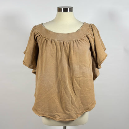 Free People Butterfly Sleeve Top Cafe Brown Cotton - XS