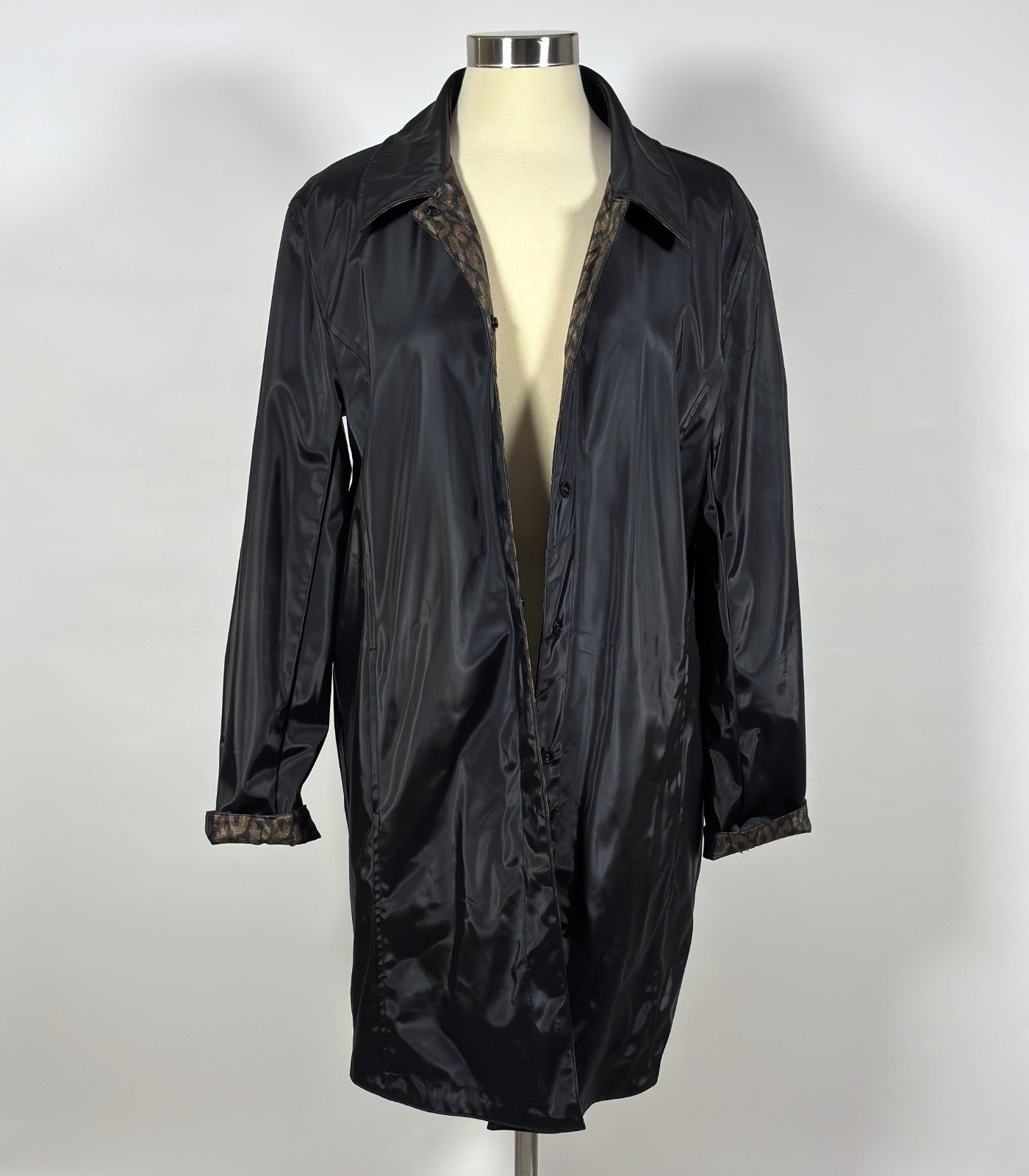 Reversible Animal Print Collared Jacket Black Leopard - L