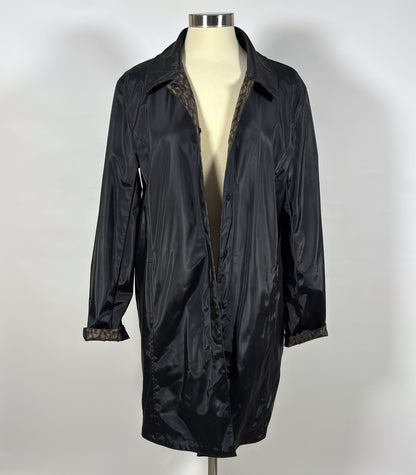 Reversible Animal Print Collared Jacket Black Leopard - L