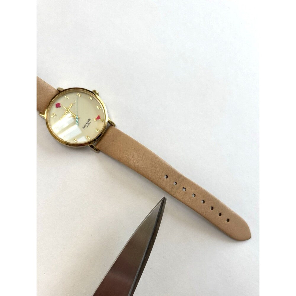 Kate Spade Metro Vachetta Watch Gold Beige Leather 5 O'Clock Somewhere 34mm