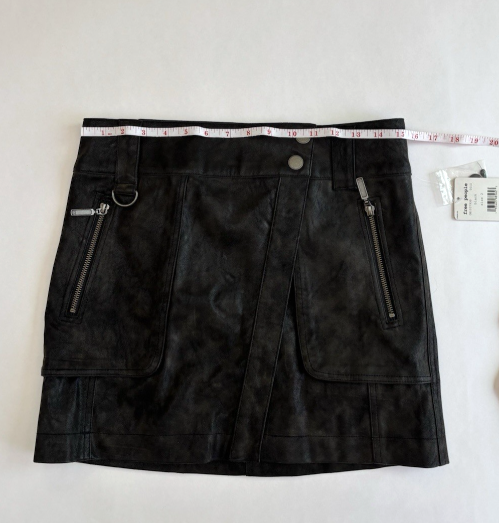 Free People Carson Utility Wrap Mini Skirt Charcoal Vegan Leather - 2