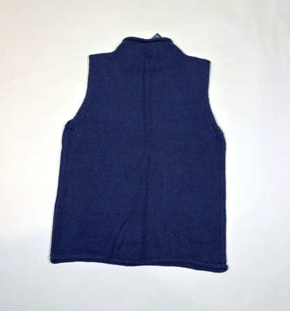 LL Bean Silk Cotton Rollneck Mockneck Knit Sweater Vest Blue - L