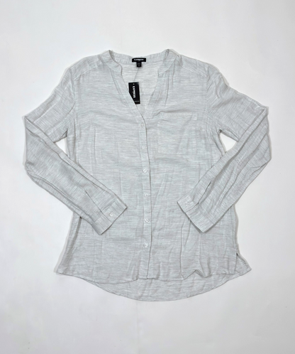 Express Long Sleeve Button Down Mandarin Collar Gray Heathered - XS
