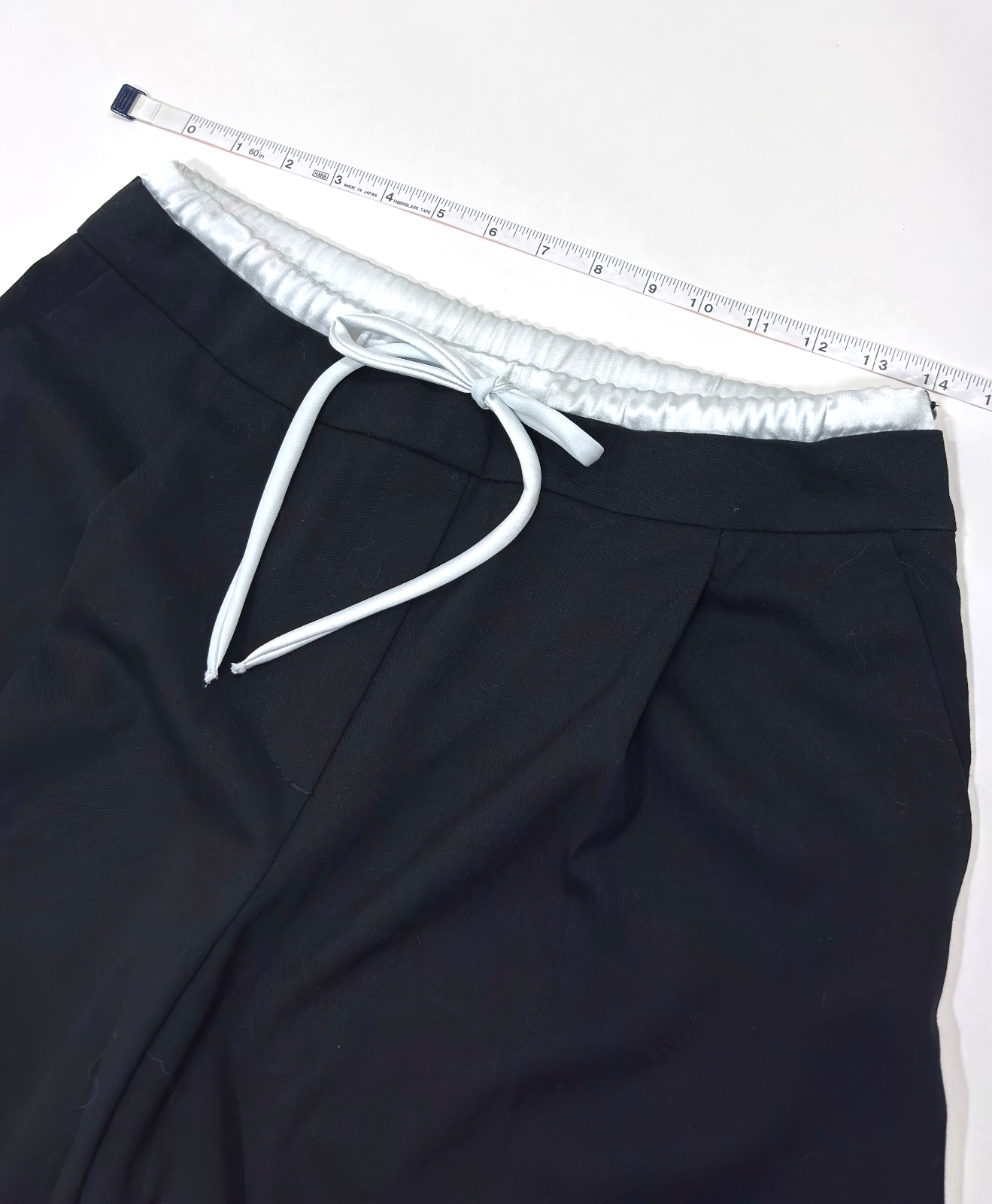 Zara Wide-Leg Double Waistband Trouser Pants Black White Drawstring - M