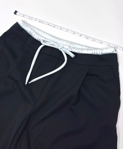 Zara Wide-Leg Double Waistband Trouser Pants Black White Drawstring - M