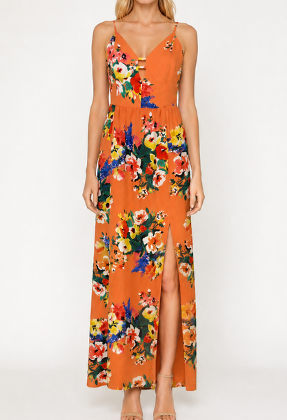 Express Peach Floral Side Slit Maxi Dress - XS