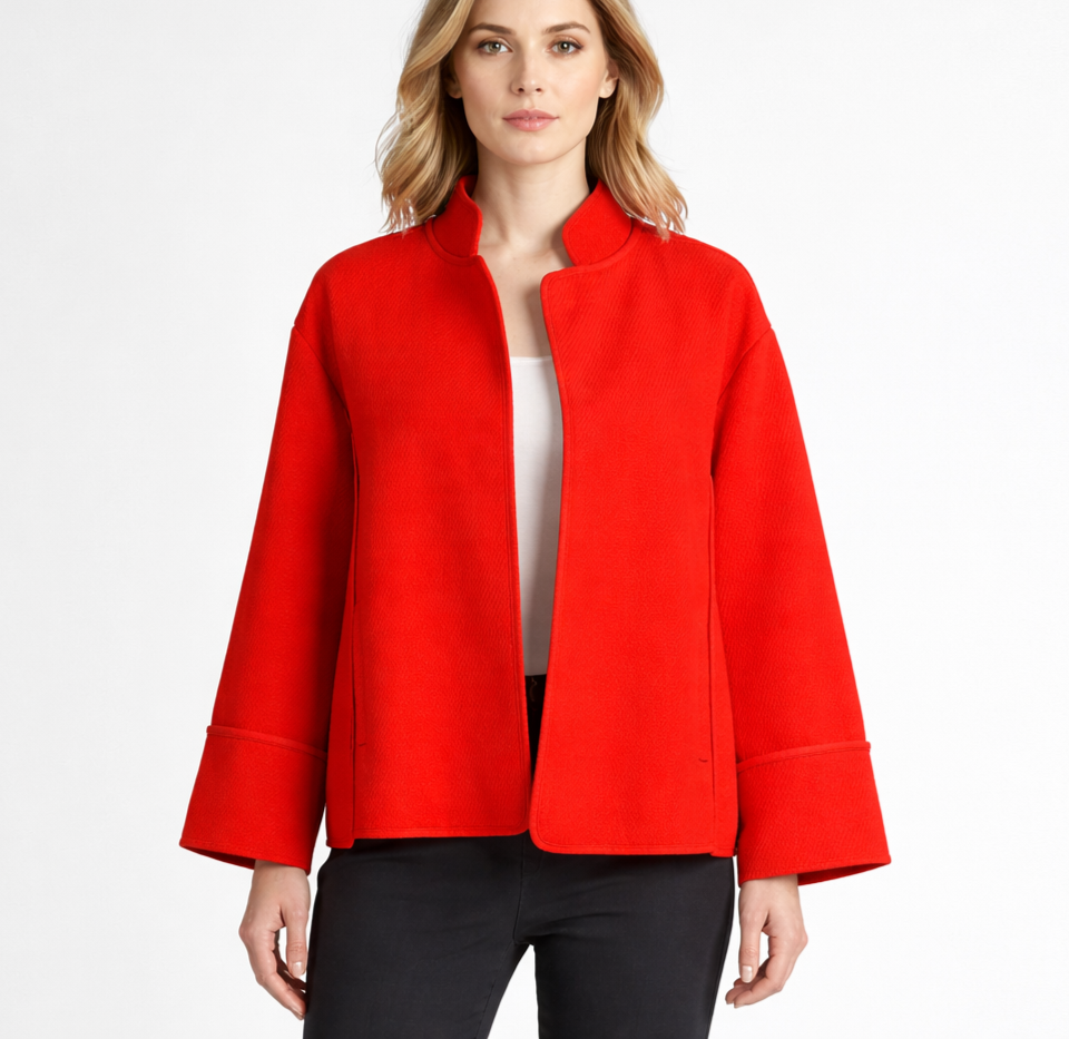 Classiques Entier Red Structured Boxy Blazer Jacket Textured Open Front - L/XL