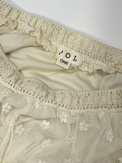POL Romantic Ivory Skirt Layered Floral Lace Swiss Dot - One Size