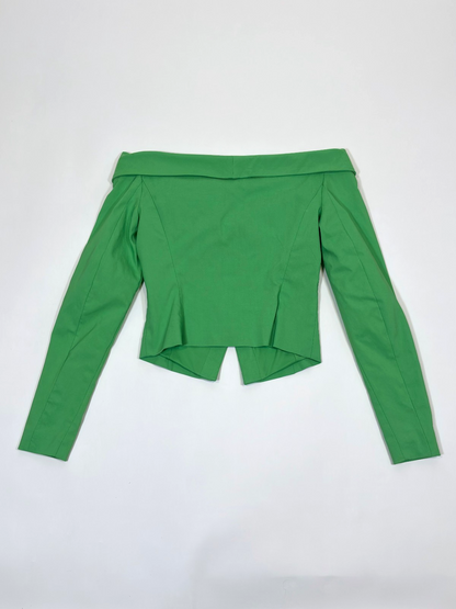 Zara Green Off Shoulder Blazer Blouse Top Hook Front Fitted Stretch - S