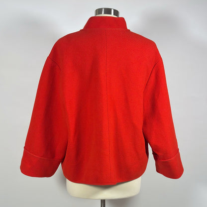 Classiques Entier Red Structured Boxy Blazer Jacket Textured Open Front - L/XL