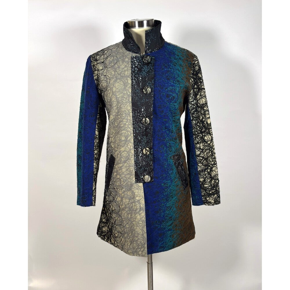 Lindi Silk Jacket Art to Wear Patchwork Tapestry Longline - S