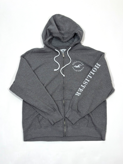 Hollister Full Zip Hoodie Sweatshirt Gray Embroidered Logo - S