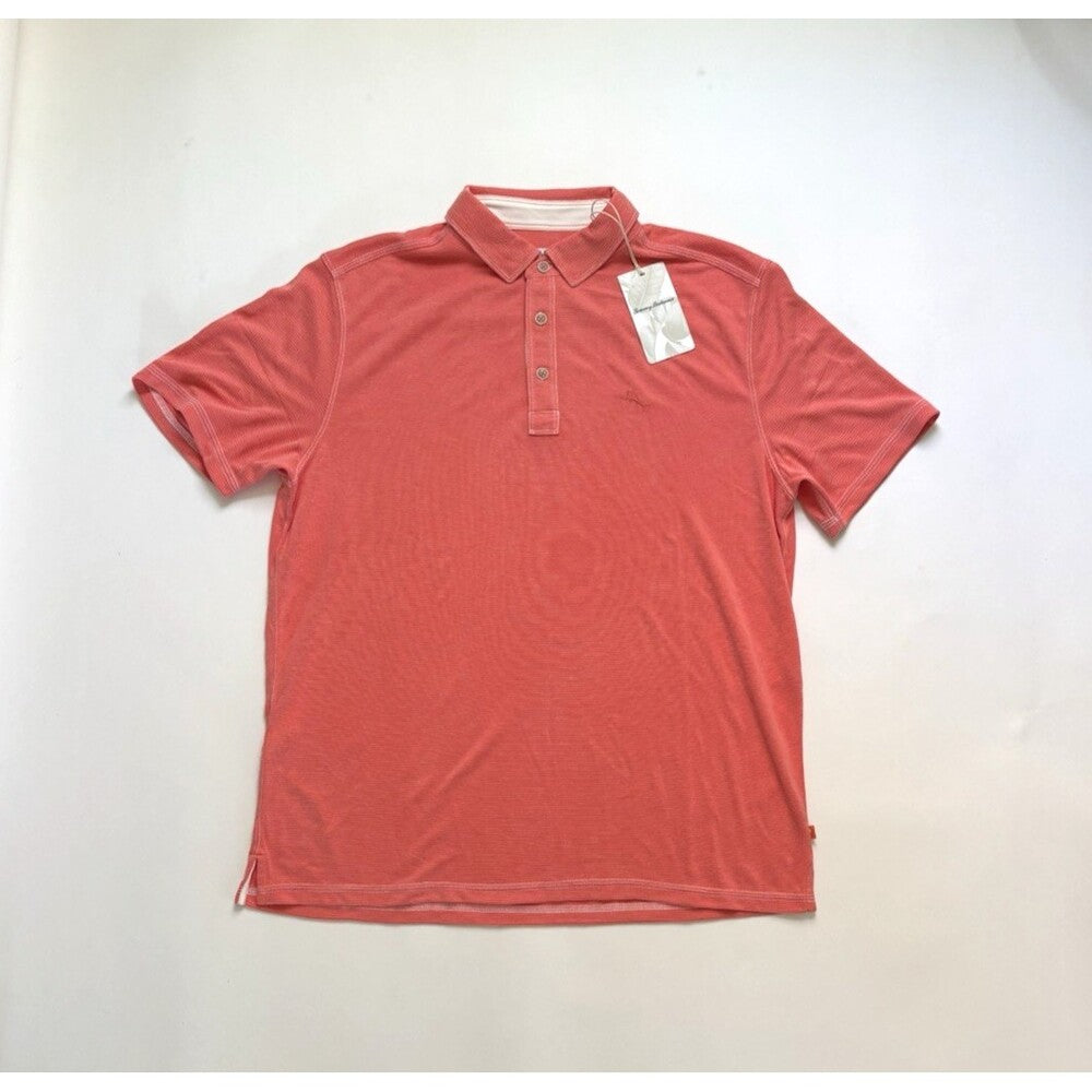 Tommy Bahama Polo Shirt Coral Stripe - L