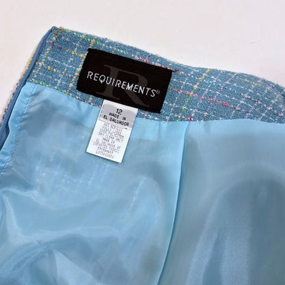 Requirements Blazer Skirt Suit Set Blue Pastel Tweed Knit - 12