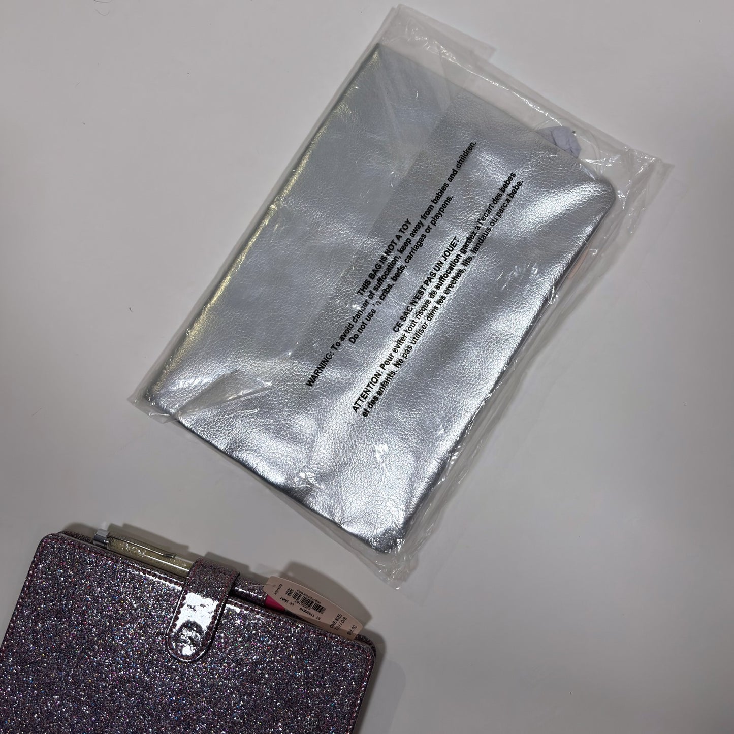 VS Sparkle Notebook, Pen & Silver Foldover Clutch