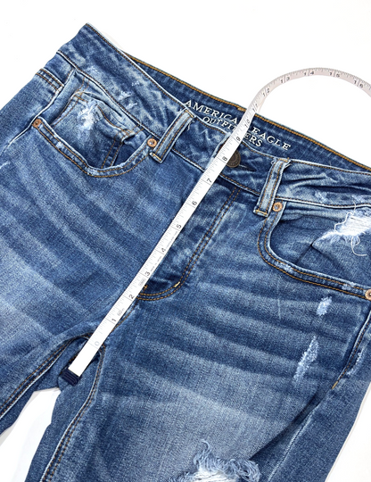 American Eagle Tomgirl Straight Leg Distressed Raw Hem Jeans - 2